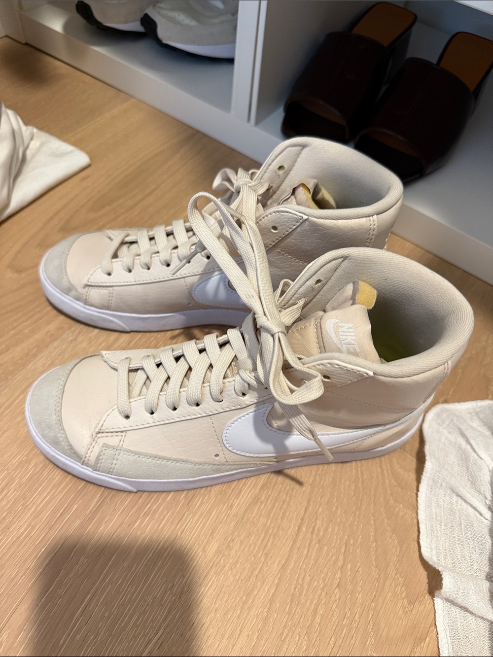 Nike Women's Cream High-Top Sneakers with White Swoosh
